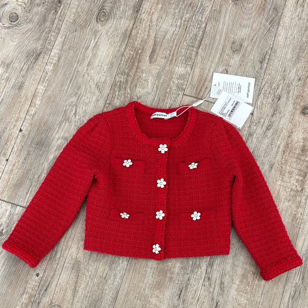 Zara Red Cardigan with Floral Accents